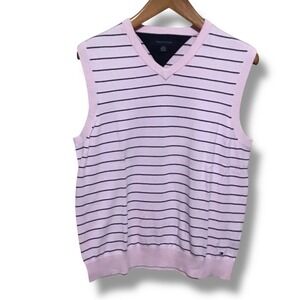 Tommy Hilfiger Mens Pink Striped‎ V Neck Sweater Vest L Cotton Blend